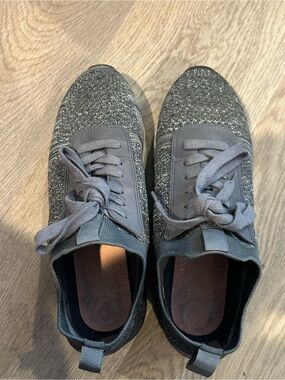 Women’s Lovalie Gray Knit Lace-Up Sneakers in Gunmetal